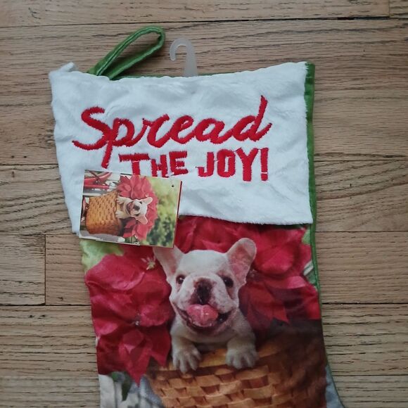 NEW 18” Avanti Christmas Stocking French Frenchie Bulldog Dog Spread The Joy - Picture 2 of 5